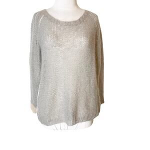 Rose Carmine gray kid mohair hand knit sweater pink cuff contrast